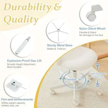 VINGLI Candy Chair Armless Cute Desk Chair,Comfy Small Office Chair with Wheels,Vanity Chair with Lumbar Support,Teddy Adjustable Rolling Swivel Computer Task Chair for Home Office,Bedroom,White