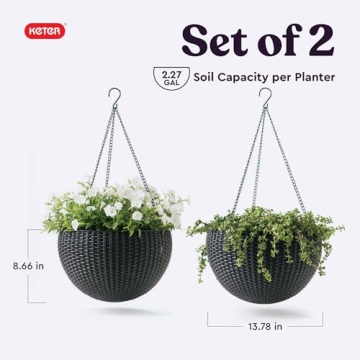 Keter Set of 2 Elegant Hanging Planters for Indoor and Outdoor