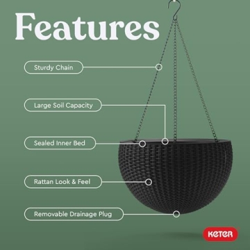 Keter Set of 2 Elegant Hanging Planters for Indoor and Outdoor