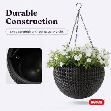 Keter Set of 2 Elegant Hanging Planters for Indoor and Outdoor