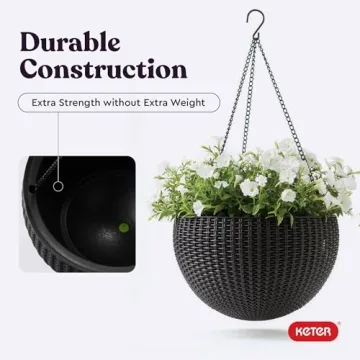 Keter Set of 2 Elegant Hanging Planters for Indoor and Outdoor