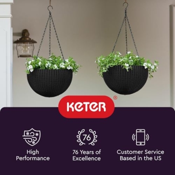 Keter Set of 2 Elegant Hanging Planters for Indoor and Outdoor