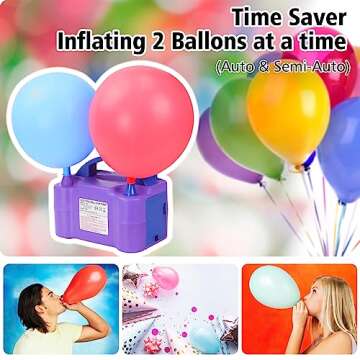 Motorenbau Electric Balloon Pump, Portable Dual Nozzle Electric Balloon Air Inflator for Party Decoration, 110V 600W Balloon Blower Pump Inflation-Purple