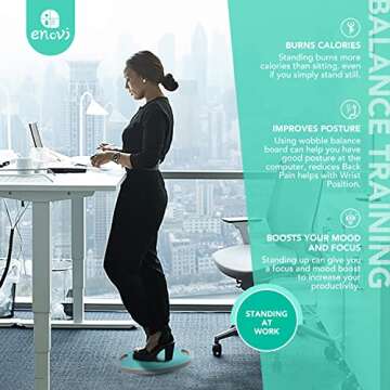 Enovi Turquoise Balance Board, Wobble Board, For Standing Desk, Physical Therapy and Core Training, Home Gym, 360° Rotation Non-Skid Balance Trainer
