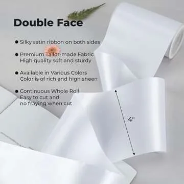 VATIN Double Face White Satin Ribbon 4" Continuous 5 Yards,White Polyester Fabric Ribbon use for Bow...