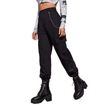 Floerns Women's High Waisted Jogger Pants Solid Outdoor Cargo Pants Black L