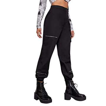 Floerns Women's High Waisted Jogger Pants Solid Outdoor Cargo Pants Black L