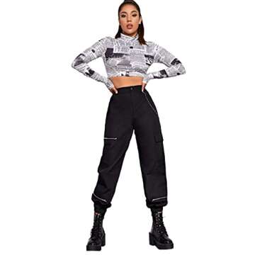 Floerns Women's High Waisted Jogger Pants Solid Outdoor Cargo Pants Black L