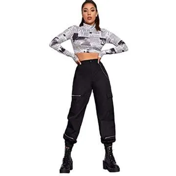 Floerns Women's High Waisted Jogger Pants Solid Outdoor Cargo Pants Black L