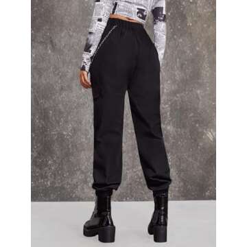 Floerns Women's High Waisted Jogger Pants Solid Outdoor Cargo Pants Black L