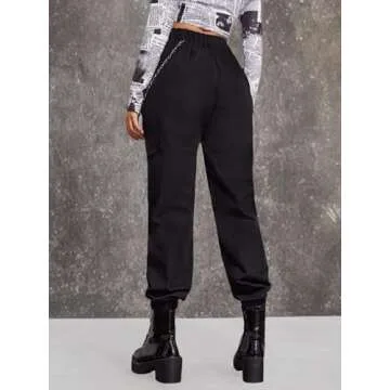 Floerns Women's High Waisted Jogger Pants Solid Outdoor Cargo Pants Black L