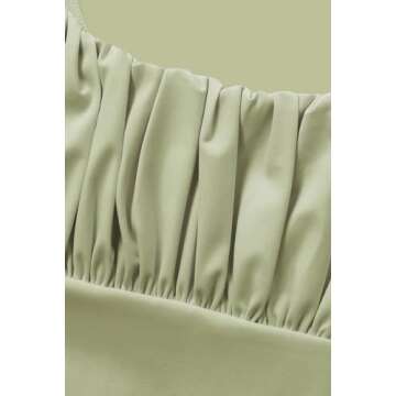 BEJONS Women Y2k Green Corset Like Going Out Ruched Crop Tank Top Cute Square Neck Double Lined Ruffle Brami Camisole Teen Clothes Dressy Summer Basic Dance Concert Outfit Army Green XS