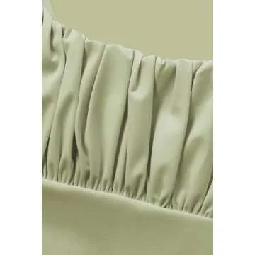 BEJONS Women Y2k Green Corset Like Going Out Ruched Crop Tank Top Cute Square Neck Double Lined Ruffle Brami Camisole Teen Clothes Dressy Summer Basic Dance Concert Outfit Army Green XS