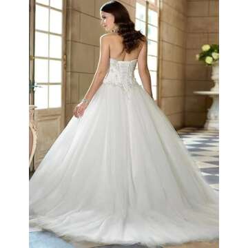 yipeisha Women's Wedding Dresses for Bride Backless Beaded Corset Applique Tulle Puffy Evening Gowns White