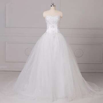 yipeisha Women's Wedding Dresses for Bride Backless Beaded Corset Applique Tulle Puffy Evening Gowns White