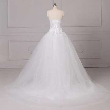 yipeisha Women's Wedding Dresses for Bride Backless Beaded Corset Applique Tulle Puffy Evening Gowns White