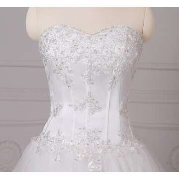 yipeisha Women's Wedding Dresses for Bride Backless Beaded Corset Applique Tulle Puffy Evening Gowns White