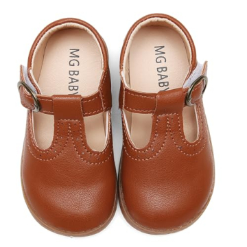 DADAWEN Girl's Classic Mary Jane School Uniform Shoes Flat Dress Shoes Brown US Size 8 M Toddler