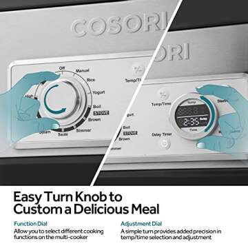 COSORI Multicooker 6 QT 11-in-1 Programmable Slow, Rice Cooker, Brown, Saute, Boil, Steamer, Yogurt Maker, Auto-Warmer, Delay Timer, Small, Silver