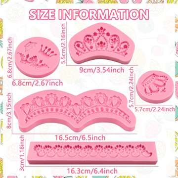 Crown Fondant Molds, Lace Cake Border Decoration Mold 5 Pcs, for Biscuit Candy Chocolate Mousse Cookies Butter Flower Paste Dough, Birthday, Valentine's Day, Baby Showers, Thanksgiving Day