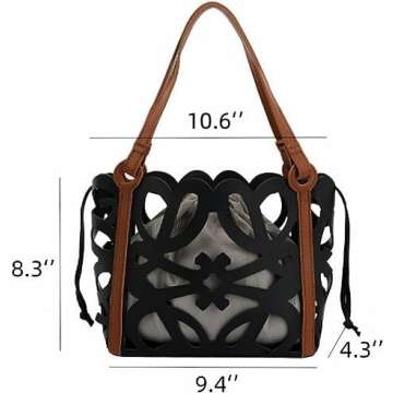 Hollow Bucket Bags Black Tote Casual PU Leather Shoulder Bag Fashion Versatile Luxury Handbags for W...
