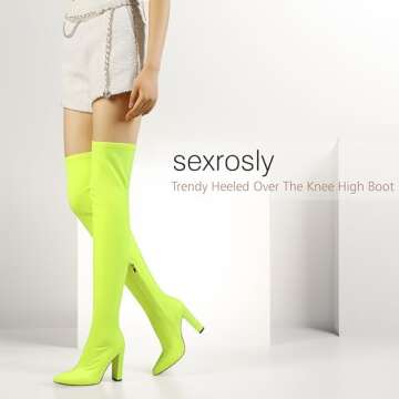 sexrosly Thigh High Boots for Women Chunky High Heel Over The Knee Boots Stretch Lycra Pointed Toe Knee High Boot Size US 8.5