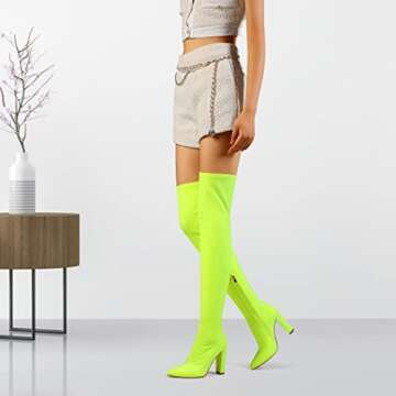 sexrosly Thigh High Boots for Women Chunky High Heel Over The Knee Boots Stretch Lycra Pointed Toe Knee High Boot Size US 8.5