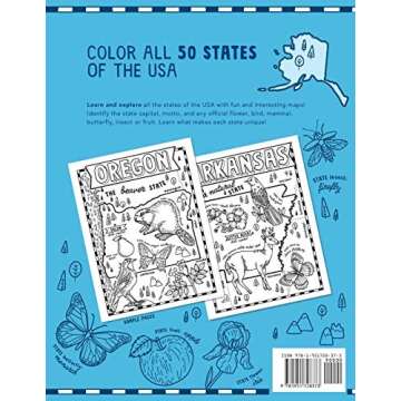 The United States of America Coloring Book: Fifty State Maps with Capitals and Symbols like Motto, B...