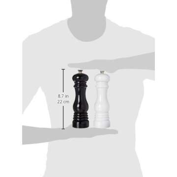 Le Creuset Salt and Pepper Mill Set, 8" x 2 1/2" each, Black & White