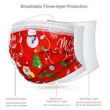 Christmas Disposable Face Masks for Adults 50PCS, Christmas Masks Disposable Adult, Christmas Face Masks for Adults Women Men