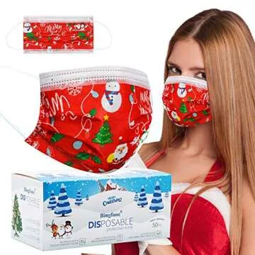 Christmas Disposable Face Masks for Adults 50PCS, Christmas Masks Disposable Adult, Christmas Face Masks for Adults Women Men