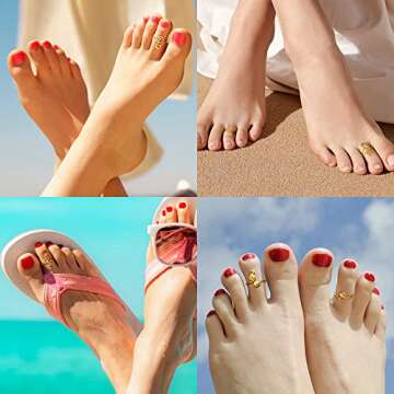 FIBO STEEL 9 Pcs Adjustable Toe Rings for Women