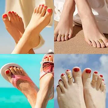 FIBO STEEL 9 Pcs Adjustable Toe Rings for Women