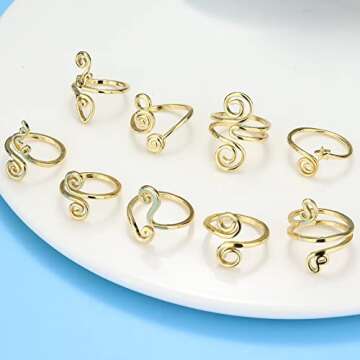 FIBO STEEL 9 Pcs Adjustable Toe Rings for Women