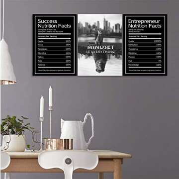 Urttiiyy 3 Pieces Mindset is Everything Motivational Wall Art Canvas Prints Inspiring Prints Inspirational Success Nutrition Facts Entrepreneur Quotes Wall Decor for Office Home Framed Ready to Hang
