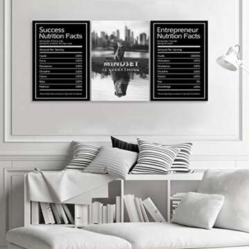 Urttiiyy 3 Pieces Mindset is Everything Motivational Wall Art Canvas Prints Inspiring Prints Inspirational Success Nutrition Facts Entrepreneur Quotes Wall Decor for Office Home Framed Ready to Hang