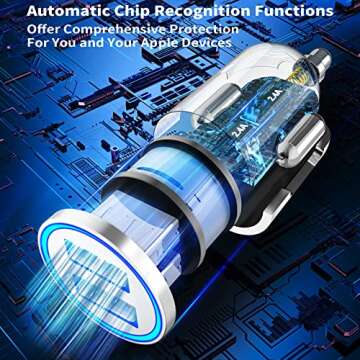 【MFi Certified】iPhone Car Charger Fast Charging, Rombica 4.8A Dual USB Smart Power Cigarette Lighter USB Car Charger with 2Pack Lightning to USB Cable for iPhone 14/13/12/11/XS/XR/SE/X 8/iPad/AirPods