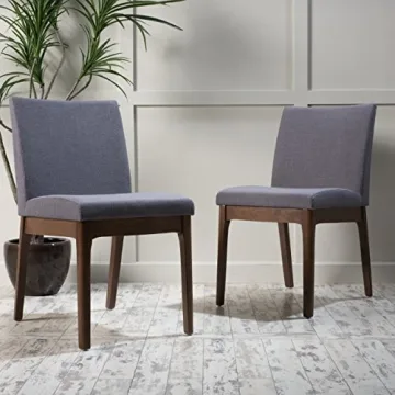 Kwame Fabric Dining Chairs Dark Grey Walnut Finish 2-Pcs Set