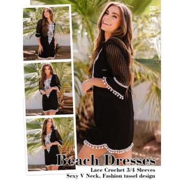 BLENCOT Women's Crochet Chiffon Swim Cover Up - Black