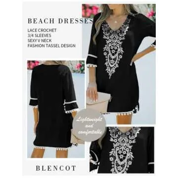 BLENCOT Women's Crochet Chiffon Swim Cover Up - Black