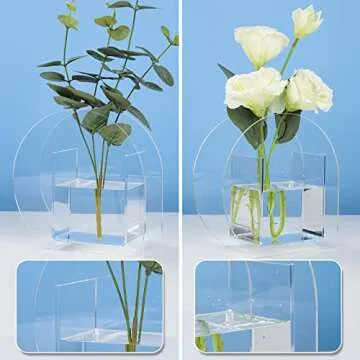 Elegant Clear Acrylic Flower Vase Modern 6.3 Inch Mini Flowers Vase Unique Vase Decor for Hotel Wedd...