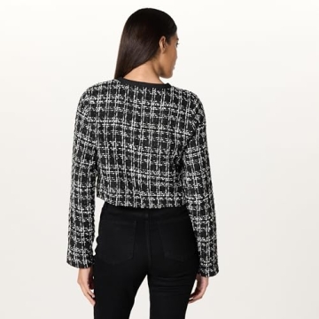 Stylish Black Cropped Boucle Jacket by The Drop - XXS