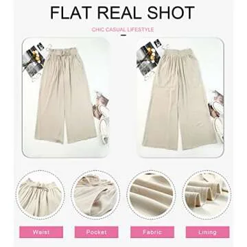 Dokotoo Fashion Womens High Waist Drawstring Wide Leg LongPants Casual Loose Breathable Lounge Yoga Trousers for Women Ladies Beach Pants with Pockets Beige XL