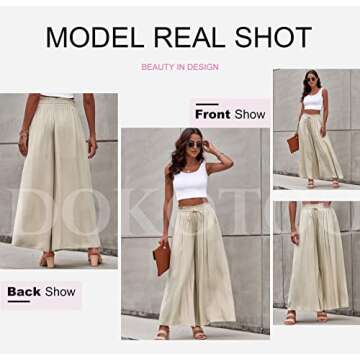 Dokotoo Fashion Womens High Waist Drawstring Wide Leg LongPants Casual Loose Breathable Lounge Yoga Trousers for Women Ladies Beach Pants with Pockets Beige XL