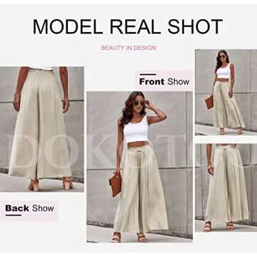 Dokotoo Fashion Womens High Waist Drawstring Wide Leg LongPants Casual Loose Breathable Lounge Yoga Trousers for Women Ladies Beach Pants with Pockets Beige XL