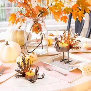 ALLADINBOX Turkey Tealight Candle Holders Set | Thanksgiving Decor