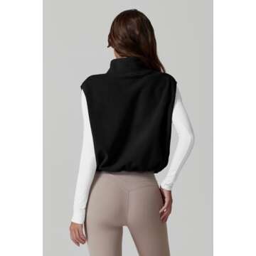 QINSEN Women's Full Zip Fleece Short Jacket Vest Warm Winter Sleeveless Stand Collar Sherpa Crop Coat