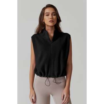 QINSEN Women's Full Zip Fleece Short Jacket Vest Warm Winter Sleeveless Stand Collar Sherpa Crop Coat