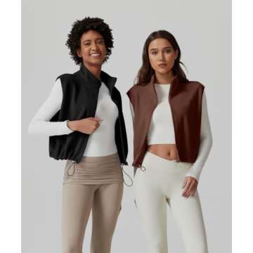 QINSEN Women's Full Zip Fleece Short Jacket Vest Warm Winter Sleeveless Stand Collar Sherpa Crop Coat