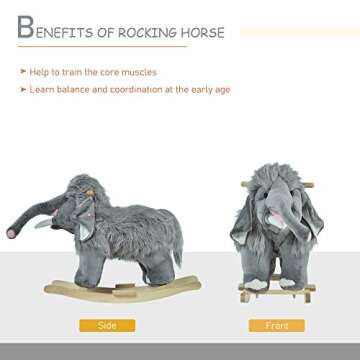Qaba Kids Ride-On Rocking Horse Toy Mammoth Style Rocker with Fun Music & Soft Plush Fabric for Children 3+ Years